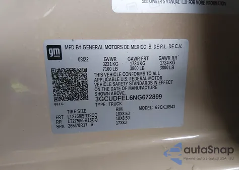 2022 Chevrolet Silverado 1500 4Wd Short Bed Lt Trail Boss from USA, damaged, VIN 3GCUDFEL6NG672899